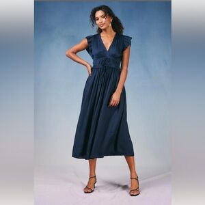 Current Air Sereia Pleated Midi Dress Navy Blue XS